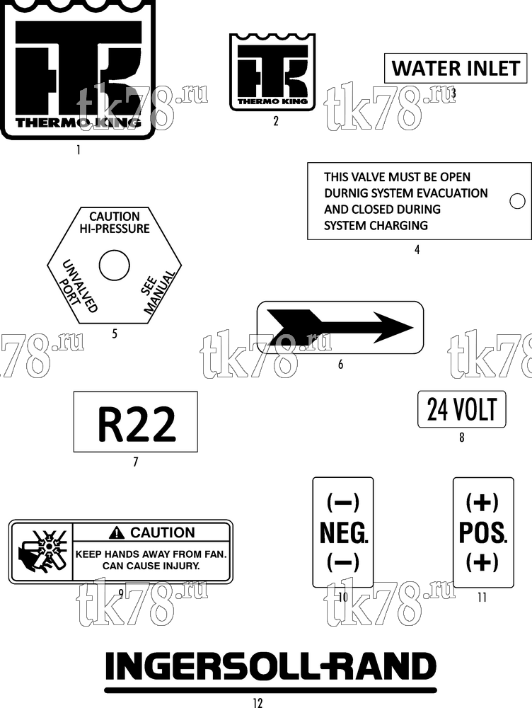 Каталог запчастей для Thermo King V7-M1, M2, M3, M4, M5, M6 & DH7 M1, M2 NAMEPLATES