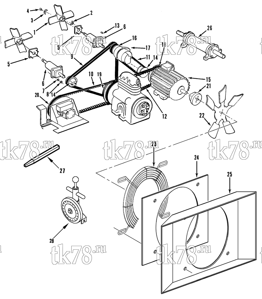 Каталог запчастей для Thermo King KH-II 30 & 50 MAX EMEIA BELTS, PULLEYS, FAN & ORIFICE GROUP