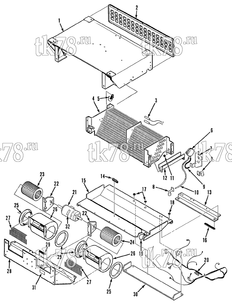 Каталог запчастей для Thermo King MD-II TCI, TCI EMEIA, TCI-Z EMEIA w/TK 3.74 Engine ECT EVAPORATOR - STRUCTURAL/ELECTRICAL KIT (714218)