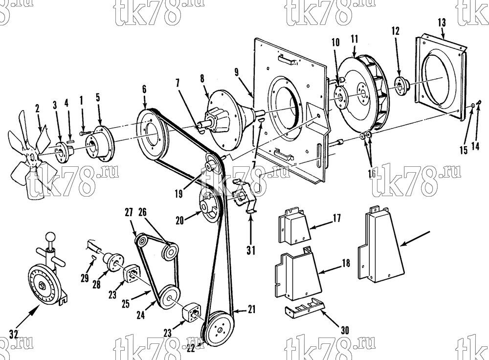 Каталог запчастей для Thermo King Super-II ThermoFresh w/di 2.2 Engine FANS, BELTS & PULLEYS GROUP