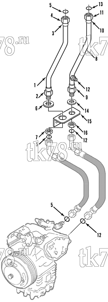 Каталог запчастей для Thermo King T9-M4, M4A, M4B, M4C, M4D COMPRESSOR CONNECTIONS & TUBES (813755)