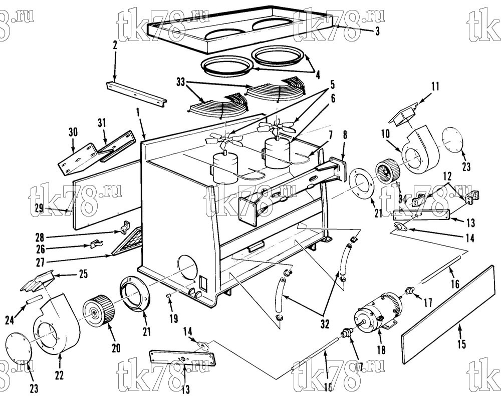 Каталог запчастей для Thermo King T2-M19A & M19C STRUCTURAL COMPONENTS - MOTORS & FANS