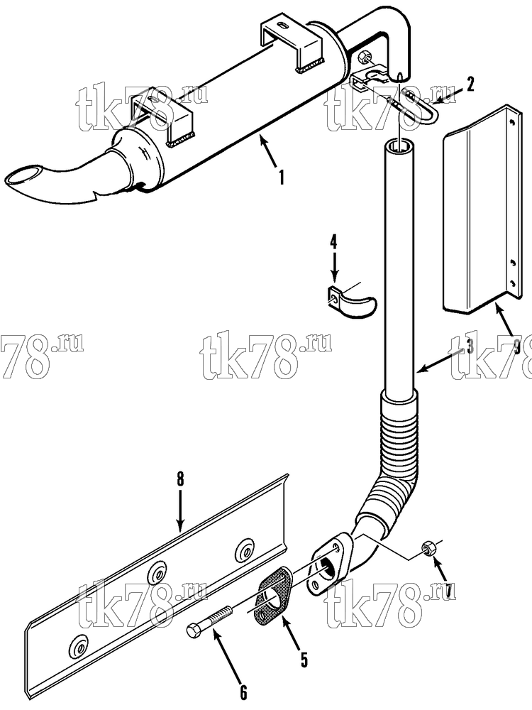 Каталог запчастей для Thermo King Super-II 30 MAX w/se 2.2 Engine MUFFLER GROUP (Before 11/92)