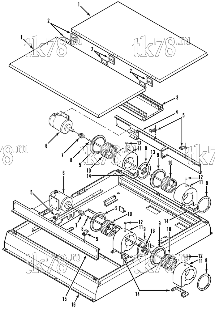 Каталог запчастей для Thermo King  EVAPORATOR FRAME, MOTOR & BLOWER GROUP