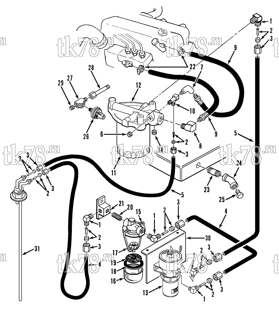 Каталог запчастей для Thermo King JD-II FUEL FILTER, HOSES & FITTINGS
