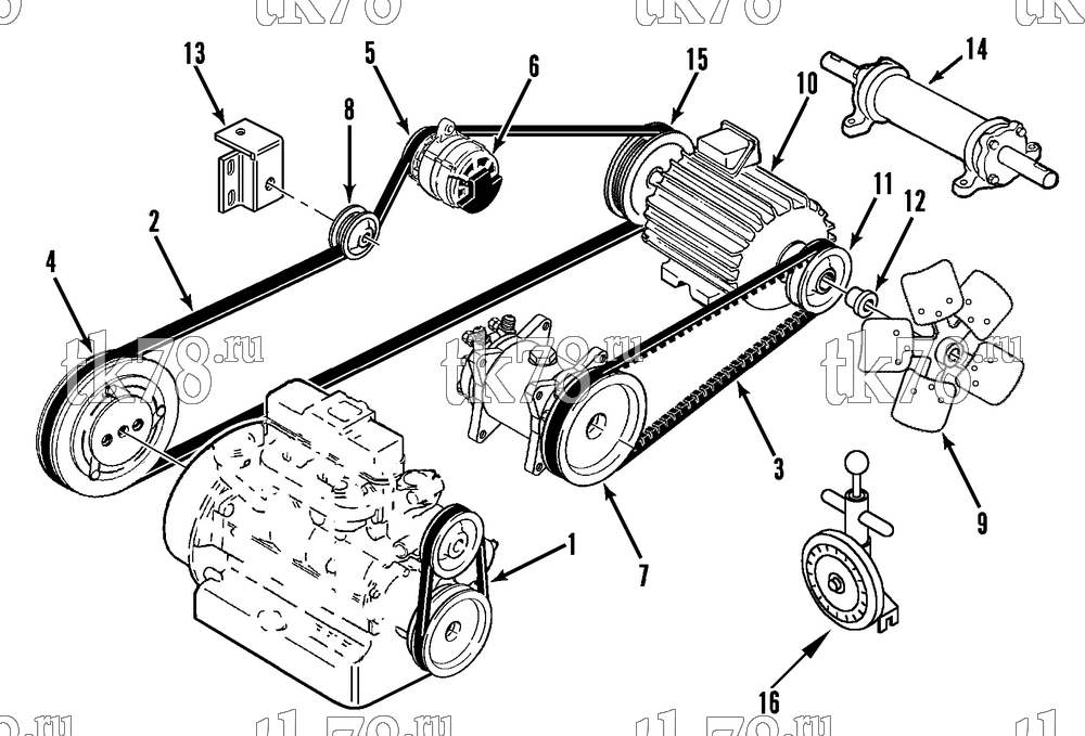 Каталог запчастей для Thermo King JD-II BELTS, PULLEYS & FAN GROUP