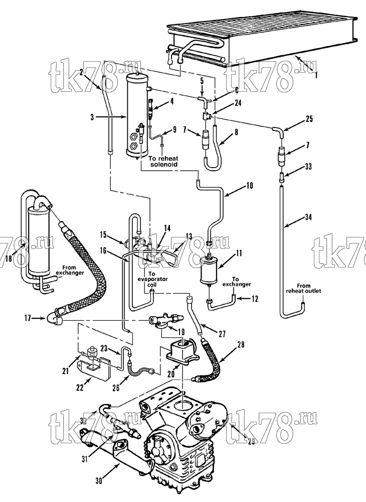 Каталог запчастей для Thermo King Super-II 30 MAX w/se 2.2 Engine REFRIGERATION - CONDENSER DEHUMIDIFIER (10/91 & After)