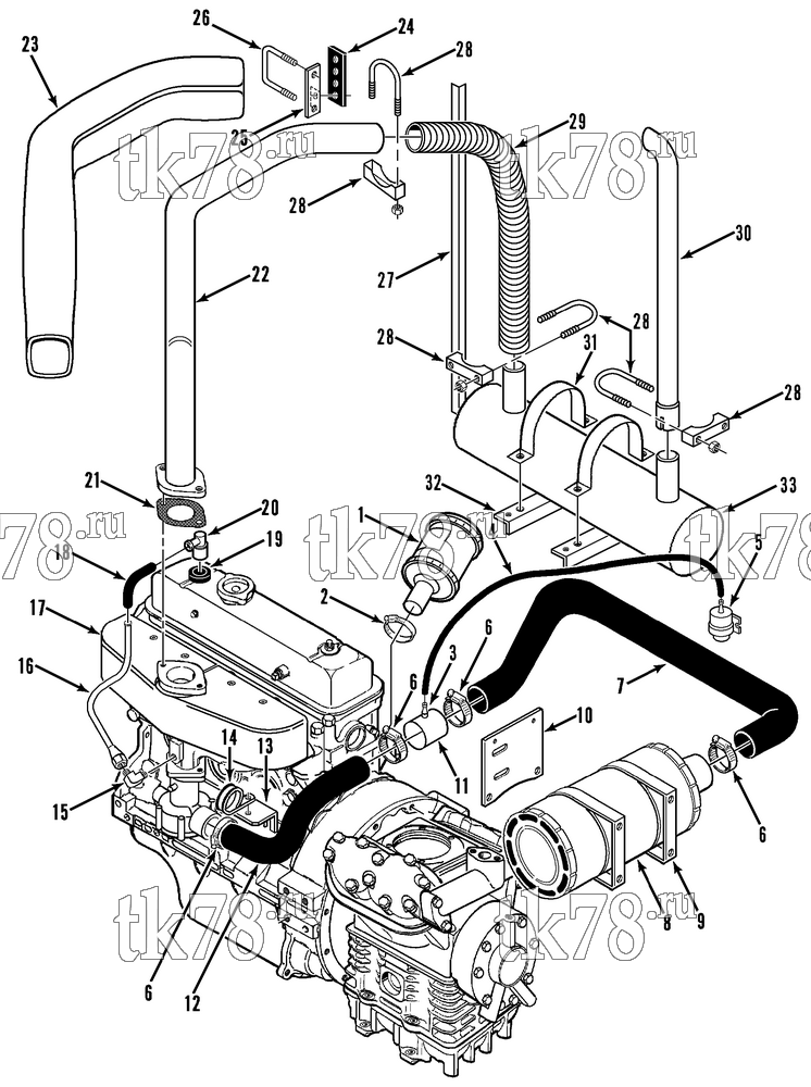 Каталог запчастей для Thermo King GTC-2 ENGINE INTAKE & EXHAUST GROUP