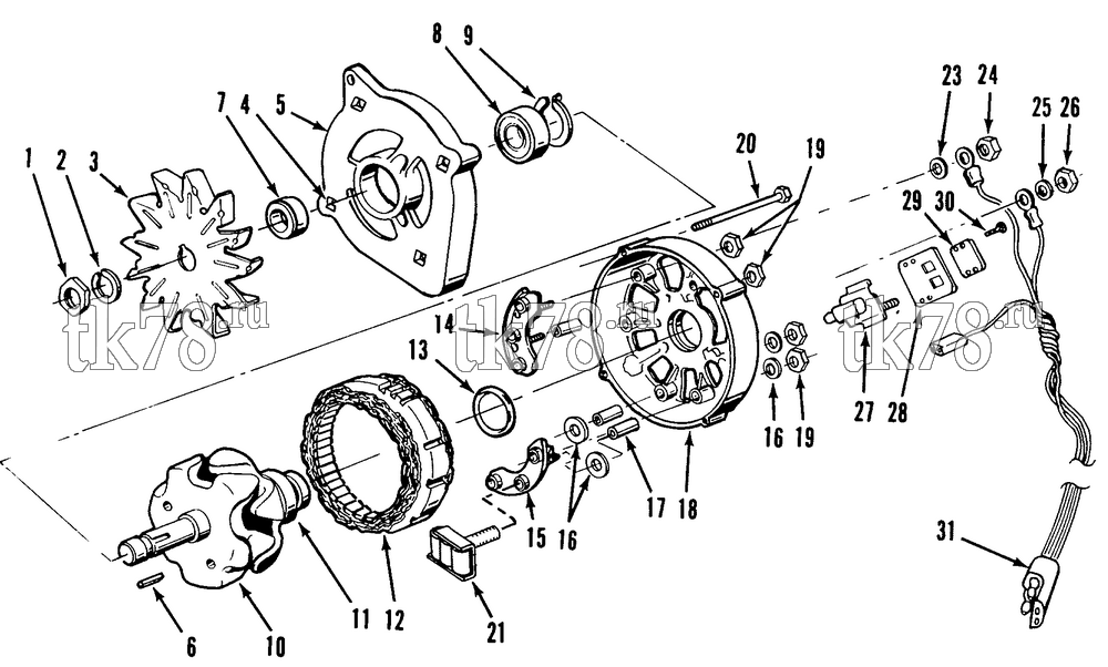 Каталог запчастей для Thermo King UMD-II MAX, SUMD-II MAX w/TK 3.74 Engine ALTERNATOR ASSEMBLY
