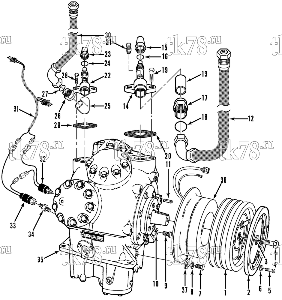 Каталог запчастей для Thermo King Compressor Kits for Transit Bus Air Conditioning COMPRESSOR GROUP (KIT 713878)