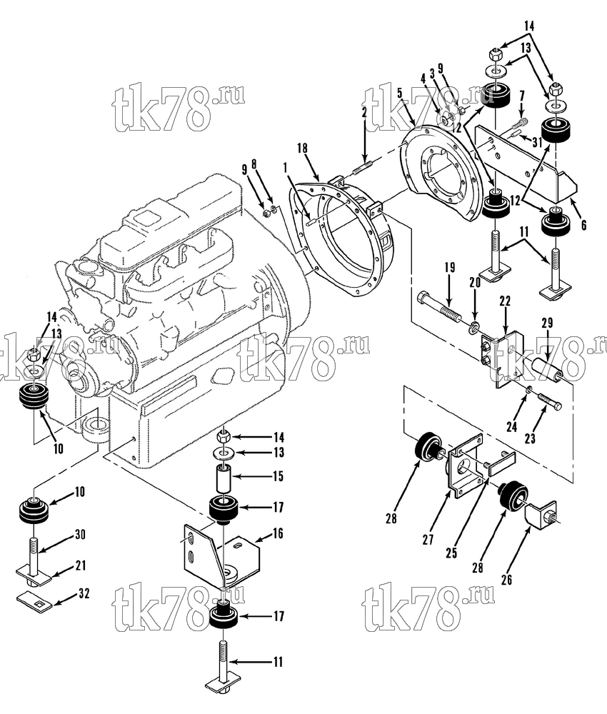 Каталог запчастей для Thermo King  ENGINE & COMPRESSOR GROUP (SOFT MOUNT)