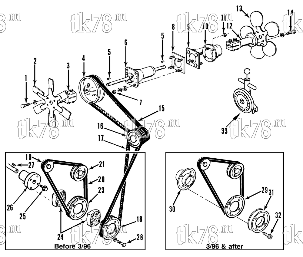 Каталог запчастей для Thermo King TK6000 30 w/se 2.2 Engine BELTS, PULLEYS & FAN GROUP (30s)