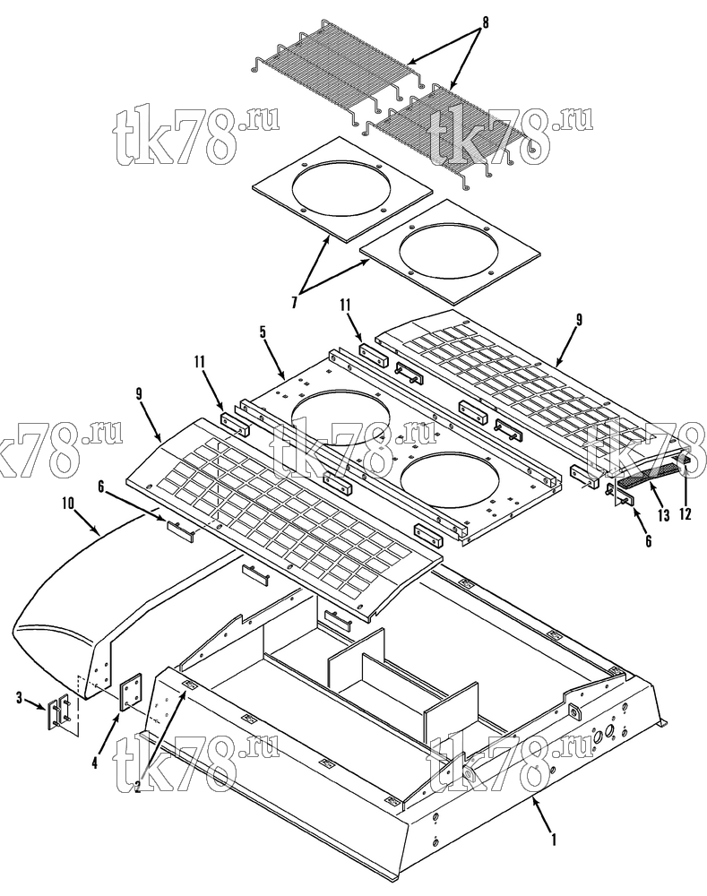 Каталог запчастей для Thermo King RT-II Series CONDENSER FRAME & PANELS (RT-II 1001)