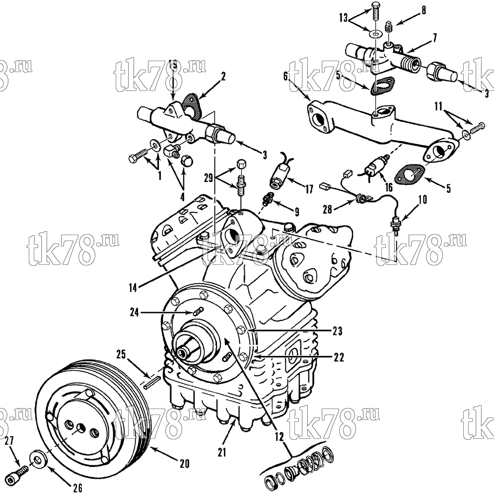 Каталог запчастей для Thermo King Compressor Kits for Transit Bus Air Conditioning COMPRESSOR GROUP - X430 (5D39045G05, KIT 713874)