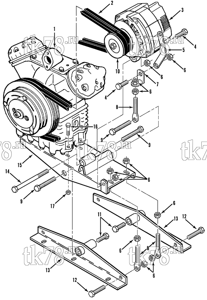 Каталог запчастей для Thermo King E4-M1, M2 & M3 COMPRESSOR/ALTERNATOR MOUNTING GROUP (M2)
