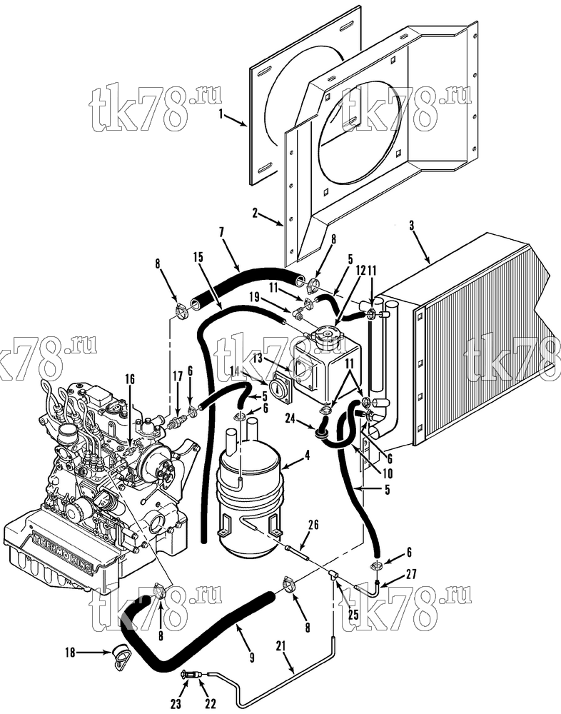 Каталог запчастей для Thermo King MD-II TCI ENGINE COOLING SYSTEM (CONDENSER ORIFICE)