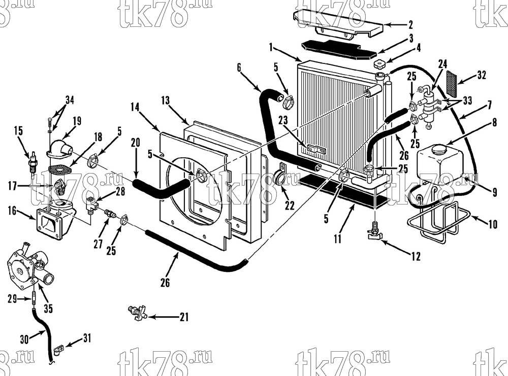 Каталог запчастей для Thermo King CG-II M22, M22D, M22E ENGINE COOLING SYSTEM (Before 9/96)