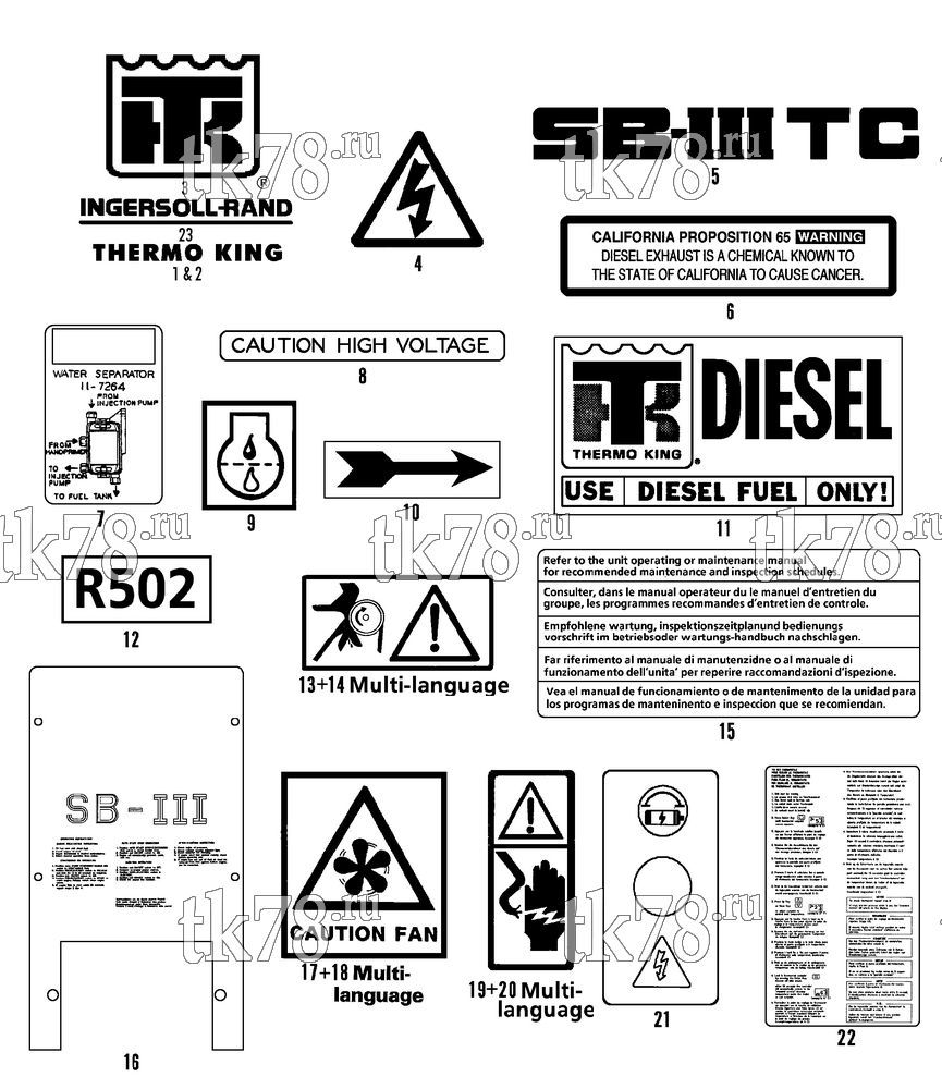 Каталог запчастей для Thermo King SB-III 50 TC Tesco w/se 2.2 Engine NAMEPLATES