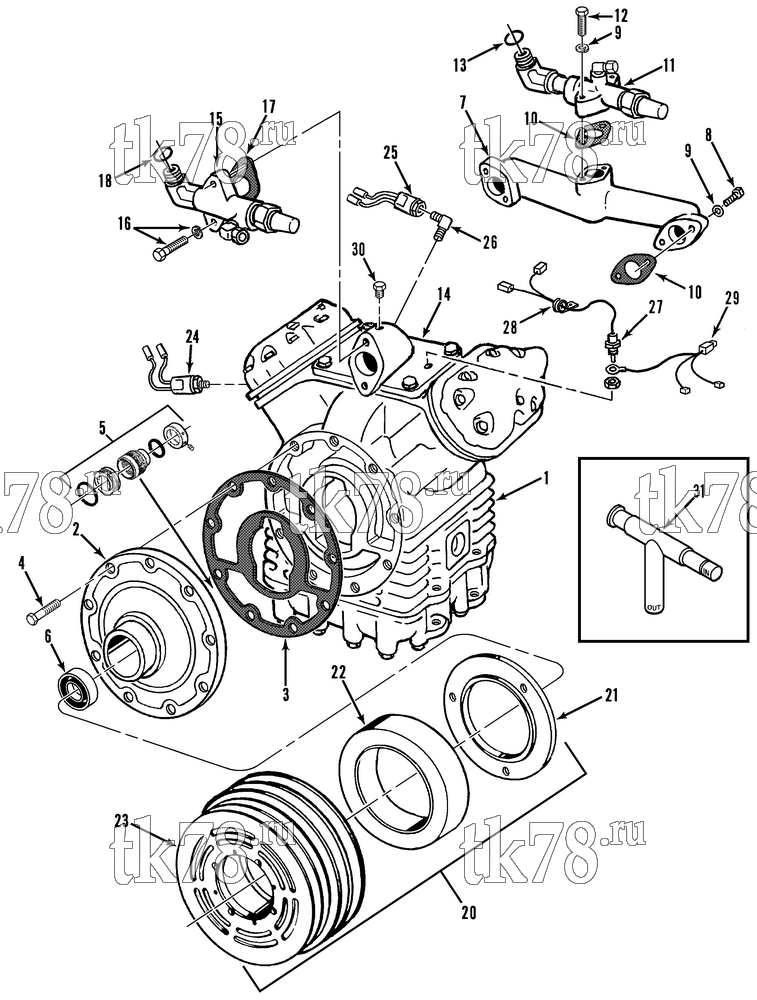 Каталог запчастей для Thermo King T11-M1 thru M21 & THU11-M1 COMPRESSOR GROUP (9120C54G03, KIT 714111)