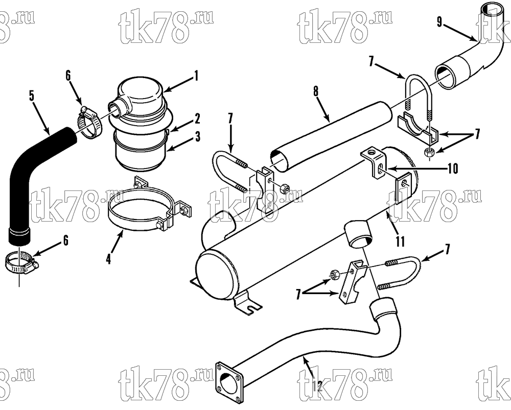 Каталог запчастей для Thermo King HK-III 30, HK-III HO & Fresh King w/2.49 Engine AIR INTAKE & EXHAUST GROUP