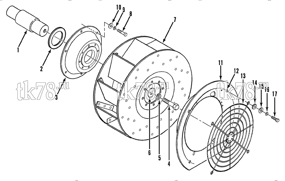 Каталог запчастей для Thermo King HK-III 30, HK-III HO & Fresh King w/2.49 Engine BLOWER, COUPLING & SHAFT