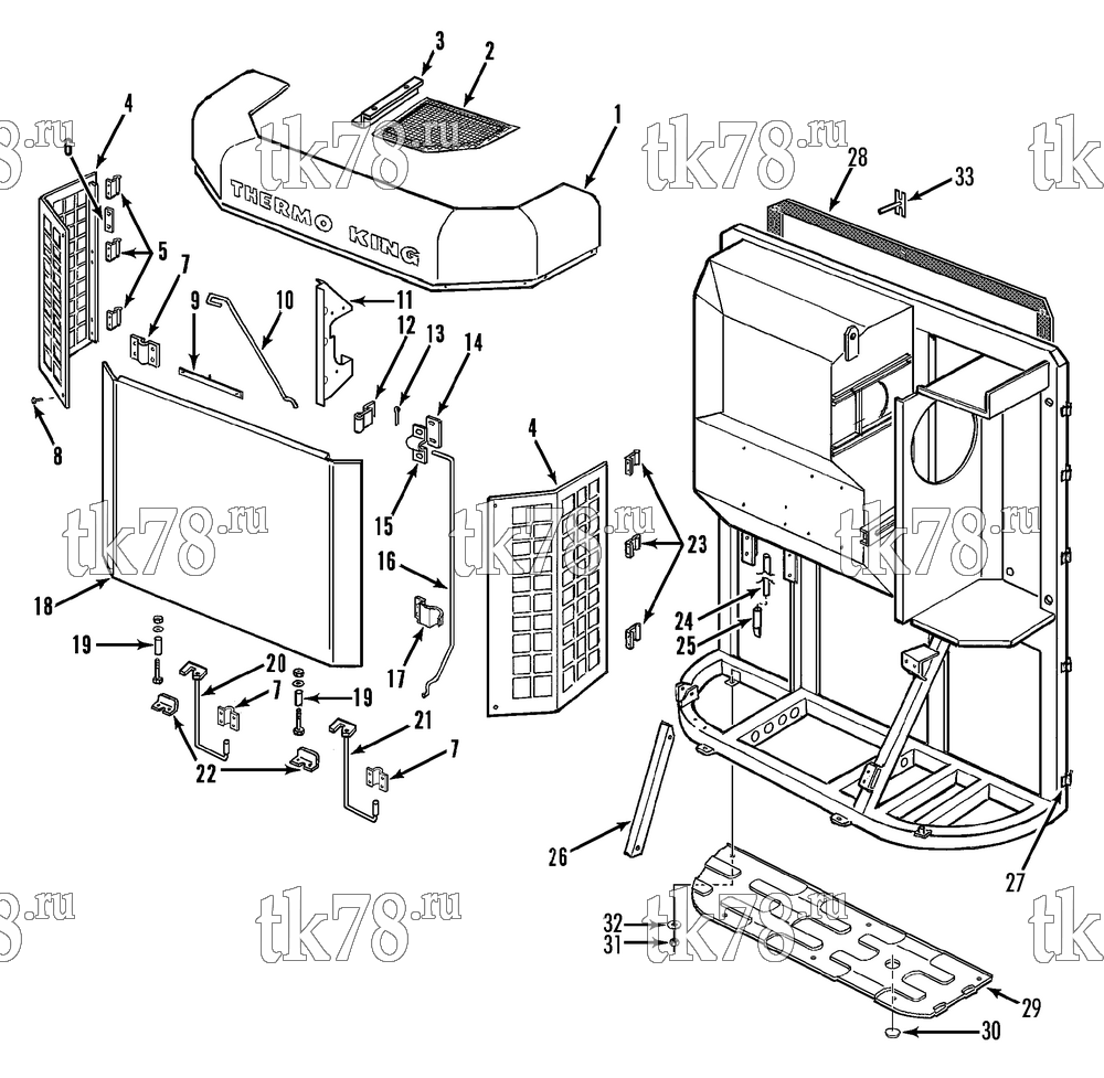 Каталог запчастей для Thermo King SB-III SR MP IV+ TG VI & Rail w/se 2.2 Engine CONDENSER COVERS, DOORS & GRILLE