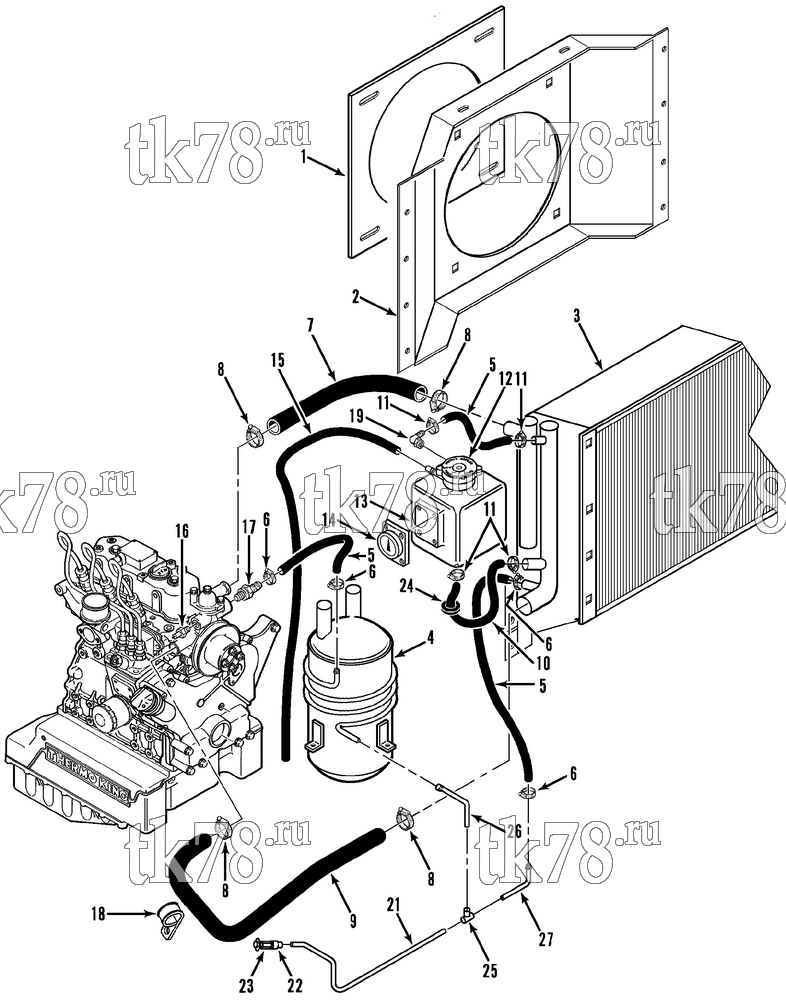 Каталог запчастей для Thermo King  ENGINE COOLING - CONDENSER ORIFICE (6/94 & After)