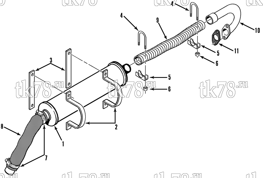 Каталог запчастей для Thermo King CG-II M30, M30A, M30B MUFFLER GROUP (Before 5/1/95)