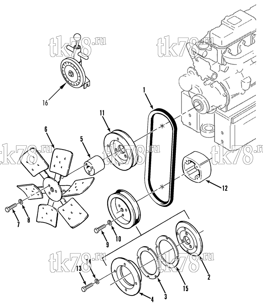 Каталог запчастей для Thermo King CG-II M30D BELTS, PULLEYS & FAN (See Note)