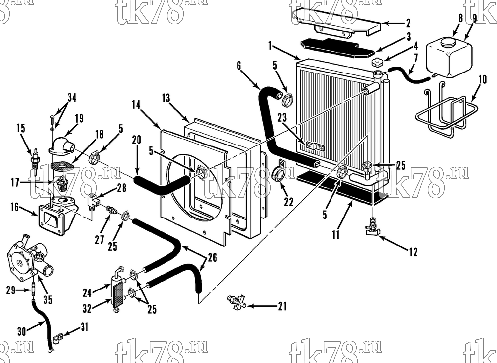 Каталог запчастей для Thermo King CG-II M445 ENGINE COOLING SYSTEM (Before 9/96)