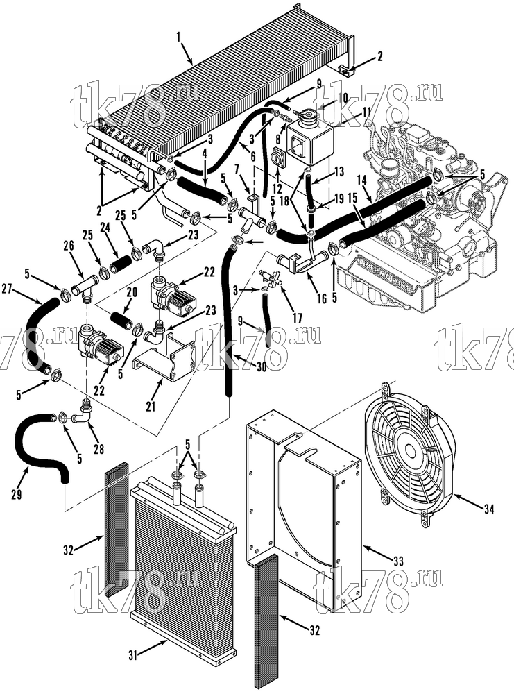Каталог запчастей для Thermo King HK-III 30, HK-III HO & Fresh King w/2.49 Engine ENGINE COOLING SYSTEM (FRESH KING)