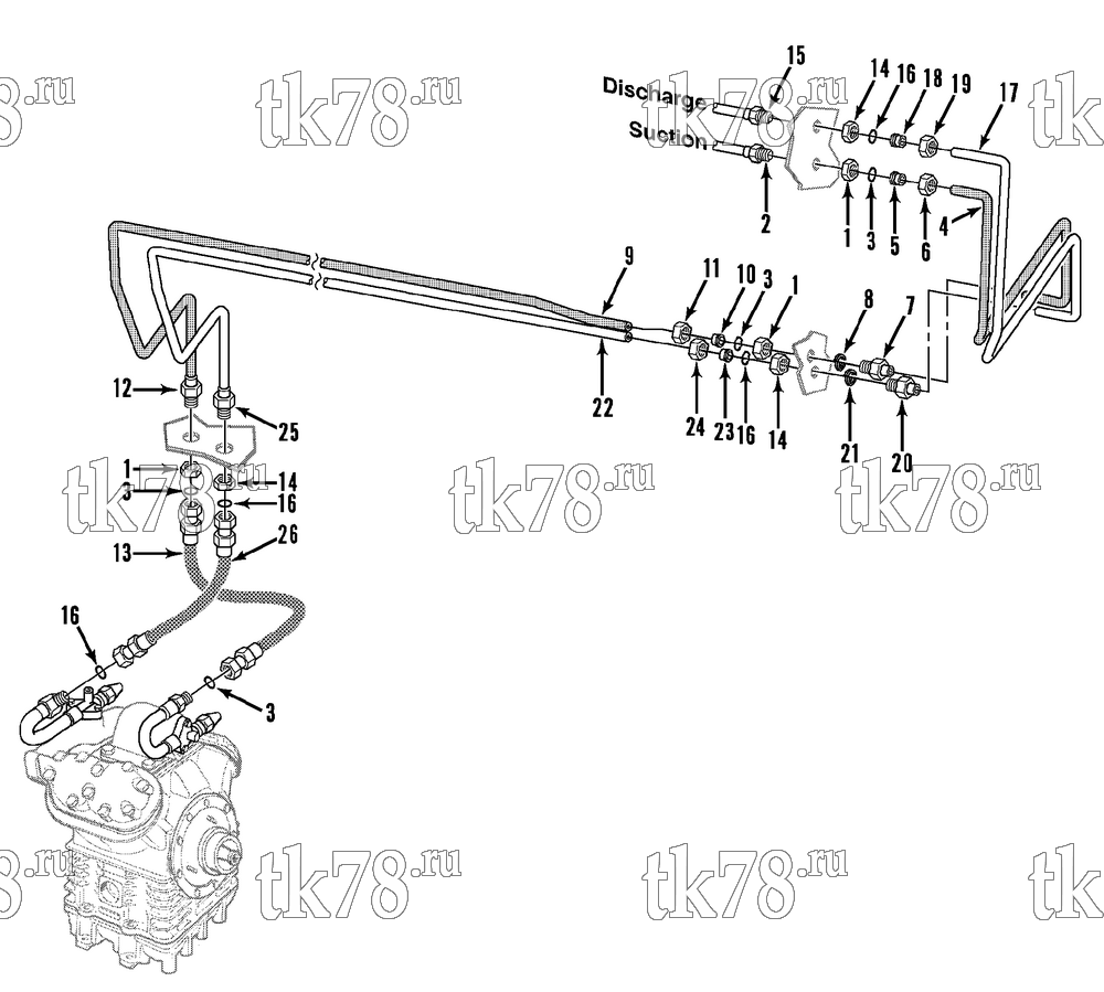Каталог запчастей для Thermo King T11-M1 thru M21 & THU11-M1 COMPRESSOR HOSES & TUBES - KIT 814682