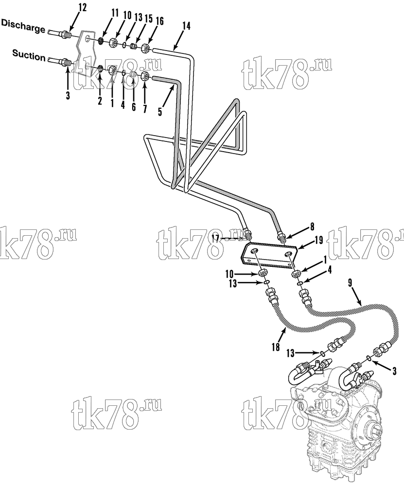 Каталог запчастей для Thermo King T11-M1 thru M21 & THU11-M1 COMPRESSOR HOSES & TUBES - KIT 814680