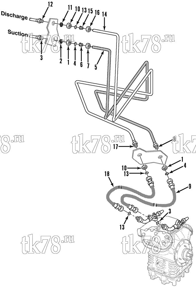 Каталог запчастей для Thermo King T11-M1 thru M21 & THU11-M1 COMPRESSOR HOSES & TUBES - KIT 814683