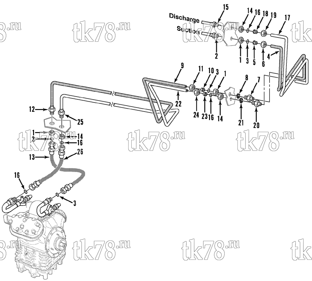 Каталог запчастей для Thermo King T11-M1 thru M21 & THU11-M1 COMPRESSOR HOSES & TUBES - KIT 814684