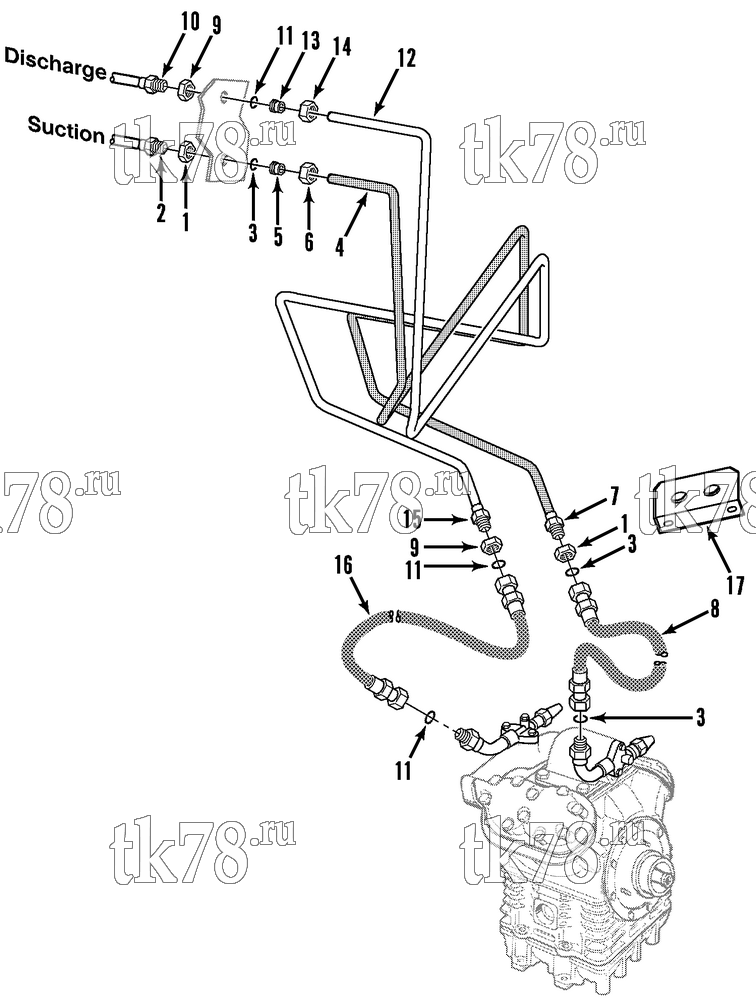 Каталог запчастей для Thermo King T11-M1 thru M21 & THU11-M1 COMPRESSOR HOSES & TUBES - KIT 814475