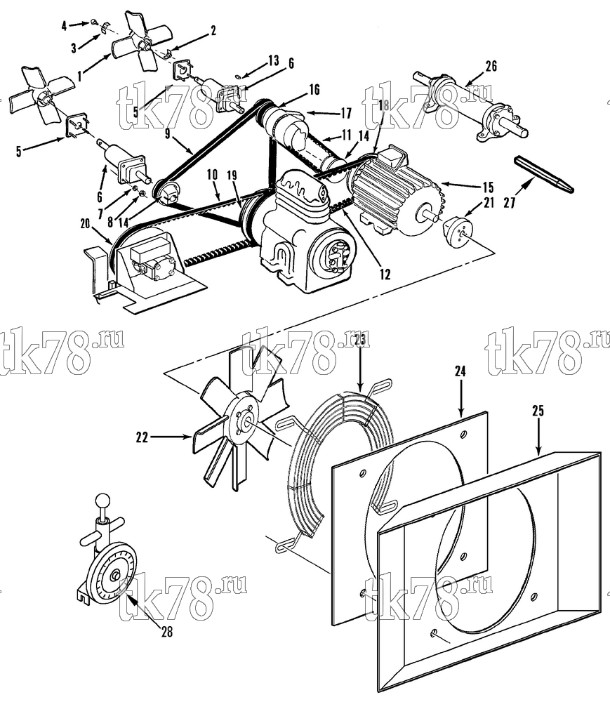 Каталог запчастей для Thermo King KH-II 30 & 50 BELTS, PULLEYS, FAN & ORIFICE GROUP