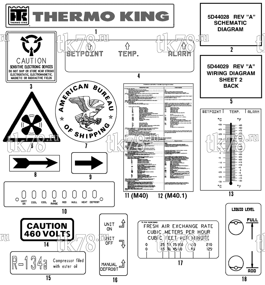 Каталог запчастей для Thermo King CF-II M40 & M40.1 NAMEPLATES