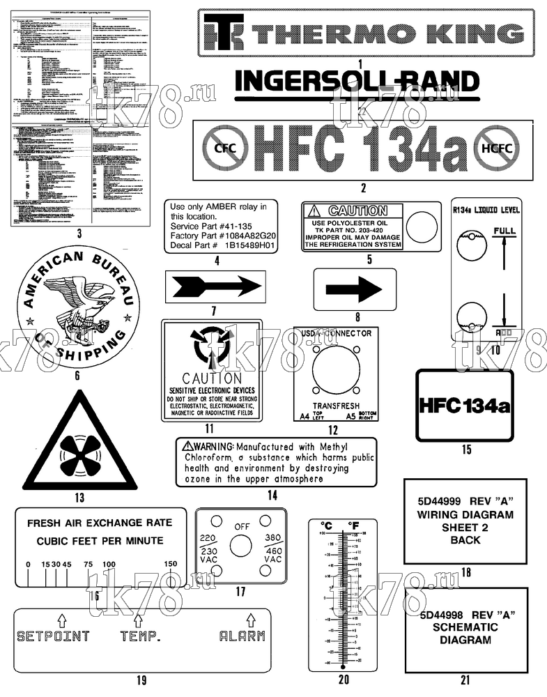 Каталог запчастей для Thermo King CF-II M32E, M32F, M32G & M32H NAMEPLATES