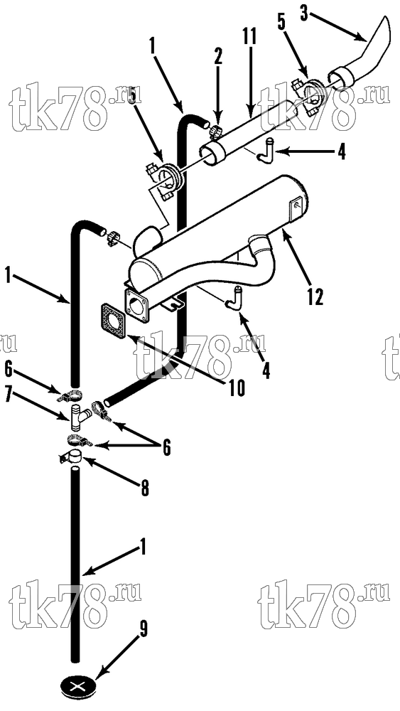 Каталог запчастей для Thermo King HK-III 30, HK-III HO & Fresh King w/2.49 Engine HK EXHAUST DRAIN GROUP (Before 9/95)