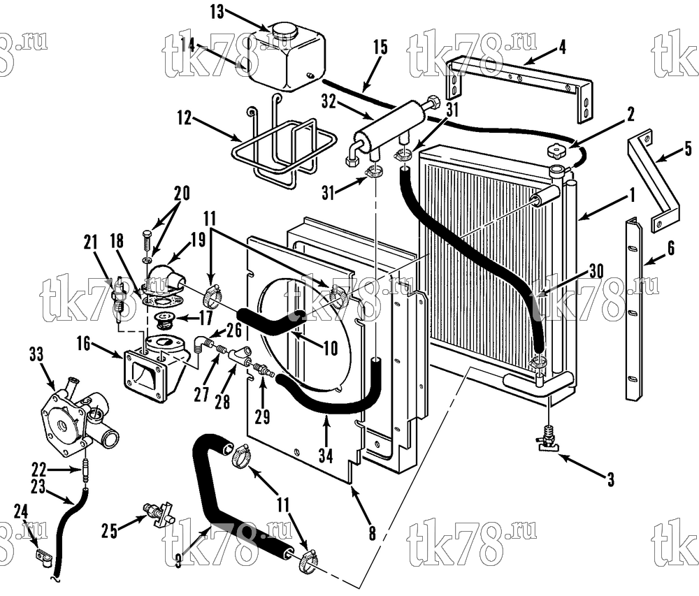 Каталог запчастей для Thermo King CG-II M30D ENGINE COOLING SYSTEM (Before 9/96)