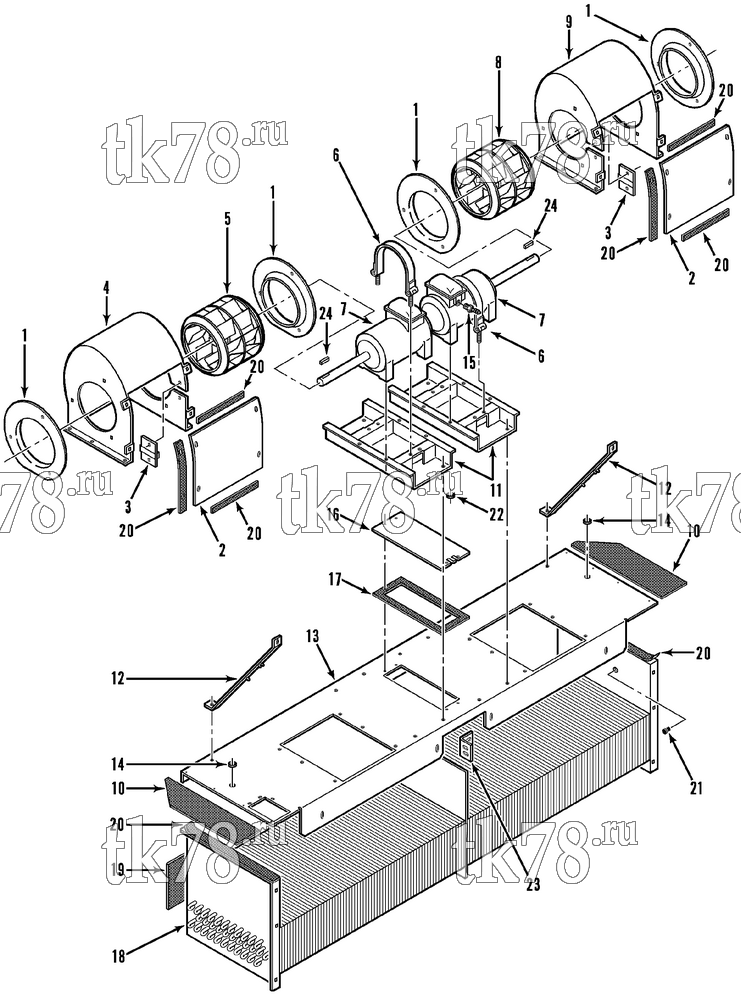 Каталог запчастей для Thermo King CF-II M38 EVAPORATOR COIL & BLOWER GROUP