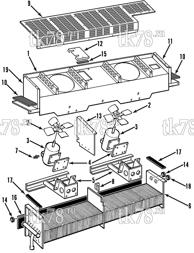 Каталог запчастей для Thermo King CF-II M40 & M40.1 EVAPORATOR COIL, MOTOR & FAN GROUP (M40.1)