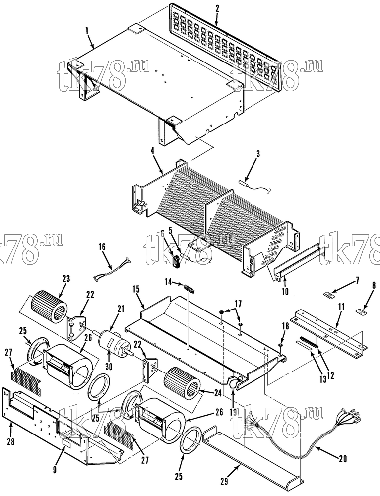 Каталог запчастей для Thermo King SMX-II 50 SR TCI ECT SR EVAPORATOR - STRUCTURAL/ELECTRICAL KIT (714569)