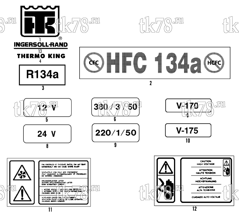 Каталог запчастей для Thermo King V-170 & V-175 NAMEPLATES