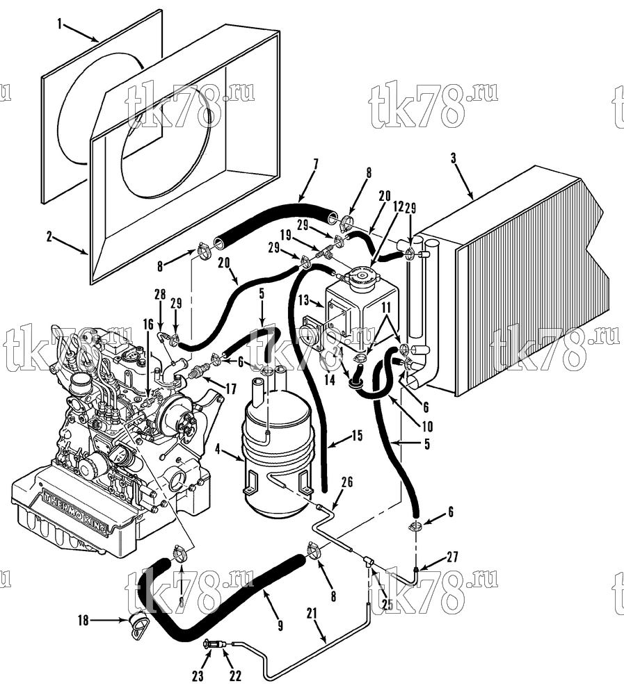 Каталог запчастей для Thermo King RD-II & RD-II MAX w/TK 3.95 Engine ENGINE COOLING SYSTEM