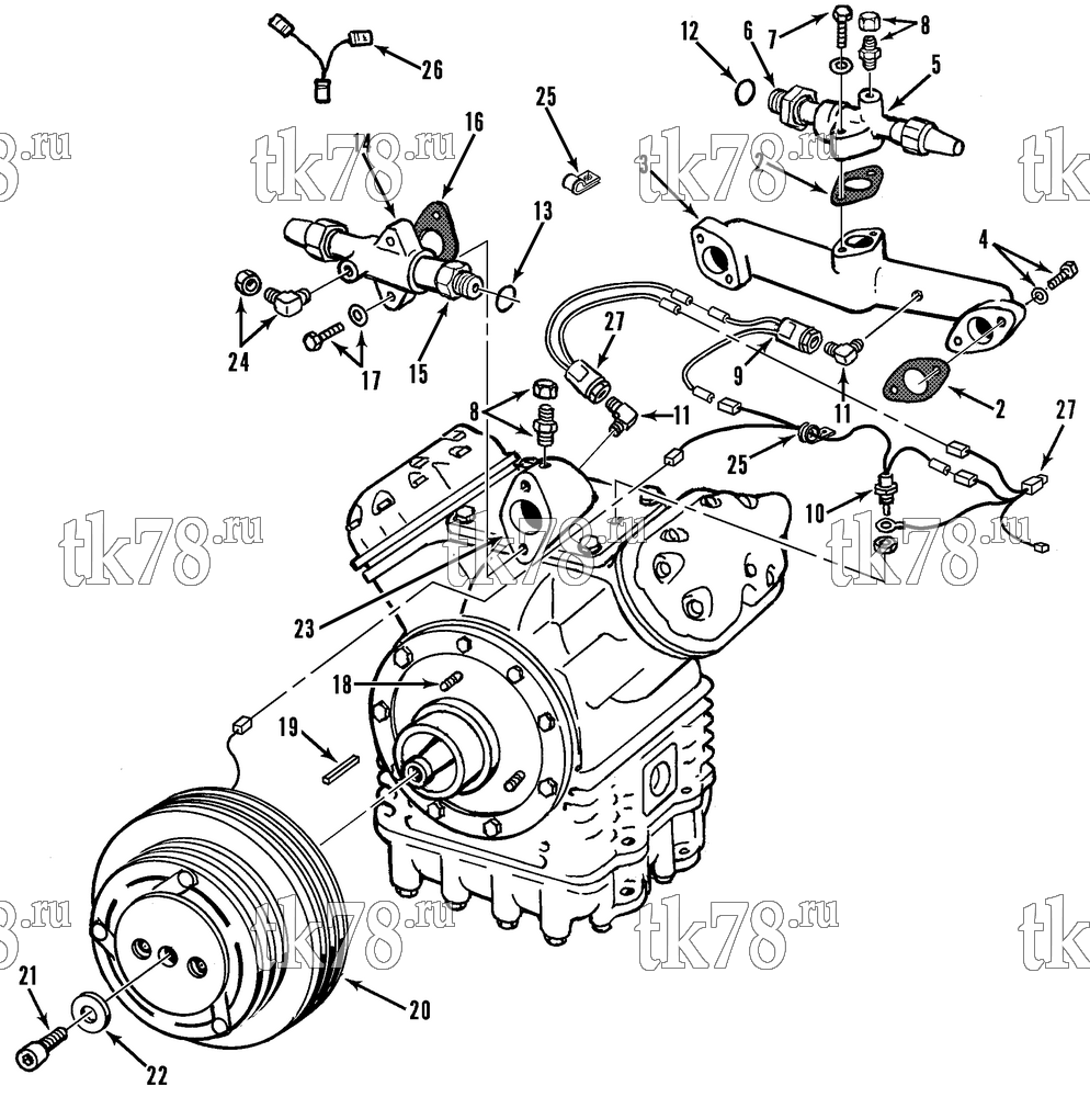 Каталог запчастей для Thermo King RT-II Series COMPRESSOR GROUP (R134a, KIT 714762)