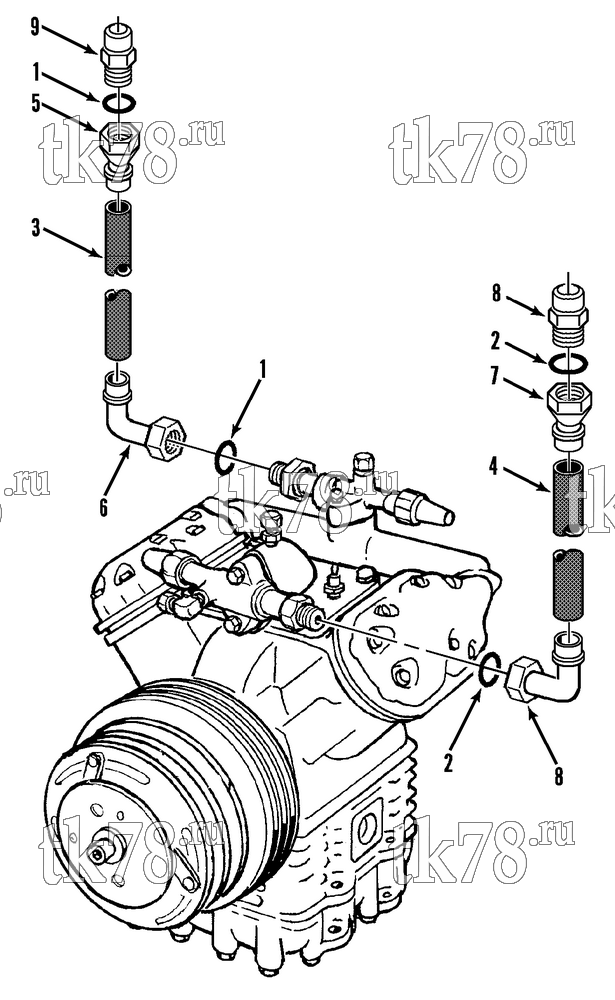 Каталог запчастей для Thermo King RT-II Series INSTALLATION - COMPRESSOR HOSES (RT-II 1001)