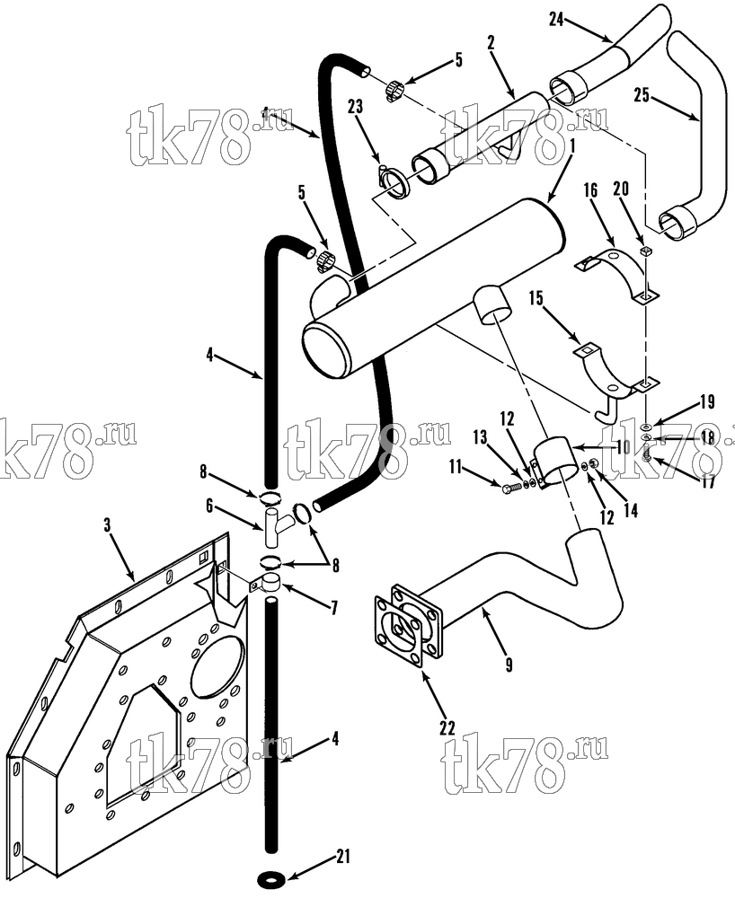 Каталог запчастей для Thermo King HK-III 30, HK-III HO & Fresh King w/2.49 Engine MUFFLER GROUP (9/95 & After)