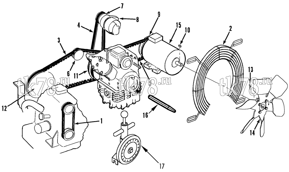 Каталог запчастей для Thermo King RD-II TCI-Z EMEIA w/TK 3.95 Engine BELTS, PULLEYS & FAN GROUP